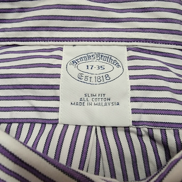 Brooks Brothers Est. 1818 SLIM Purple White Stripe Straight Collar 17-35 - Picture 7 of 7